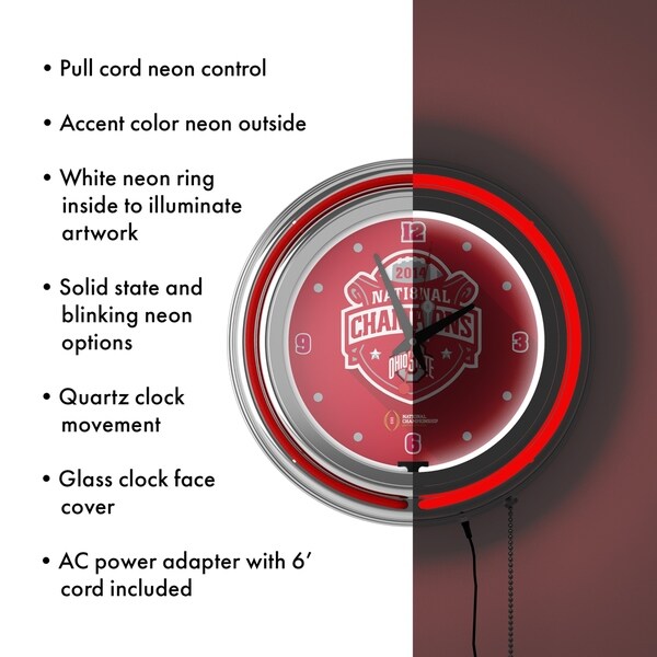 Trademark Gameroom Ohio State University National Champions Chrome Neon Clock