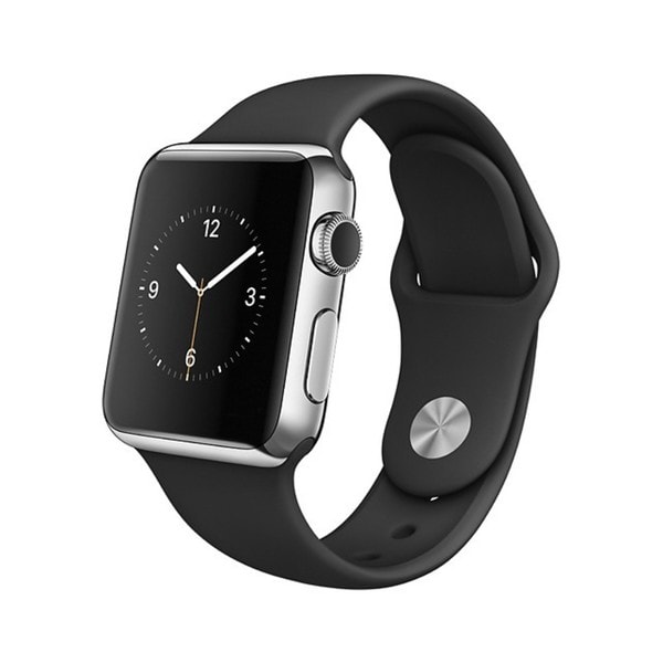 Shop Apple Watch with 42mm Stainless Steel Case and Black Sports Band ...