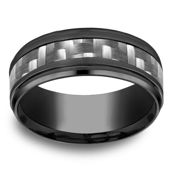 Men's 9mm Black Titanium with Grey Carbon Fiber Center Ring. Opens flyout.