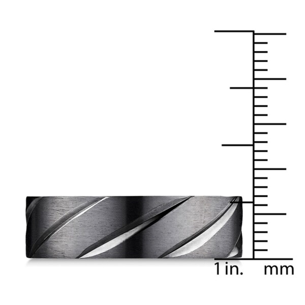 Black Titanium Men's Satin Finish and High-polish Diagonal Cut 7.5mm Comfort Fit Ring