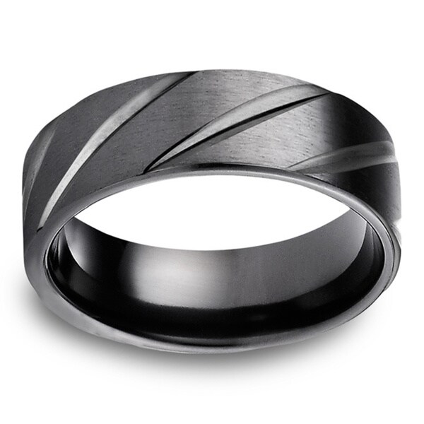 Black Titanium Men's Satin Finish and High-polish Diagonal Cut 7.5mm Comfort Fit Ring. Opens flyout.