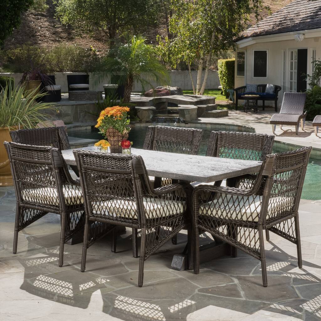 Magdalena Outdoor 7-piece Dining Set with Cushions by Christopher Knight Home