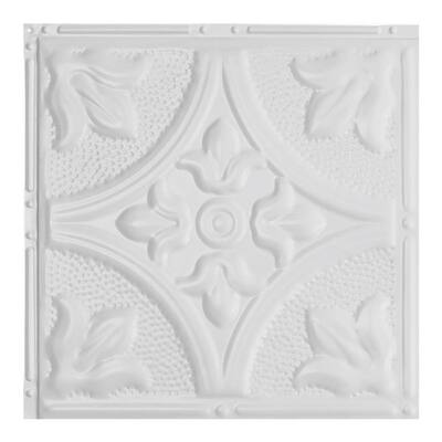 Great Lakes Tin Jamestown Matte White 2-foot x 2-foot Nail-up Ceiling Tile