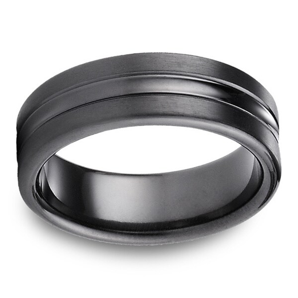 Men's 7.5mm Black Titanuium High-polish Center-Cut Satin Finish Ring. Opens flyout.