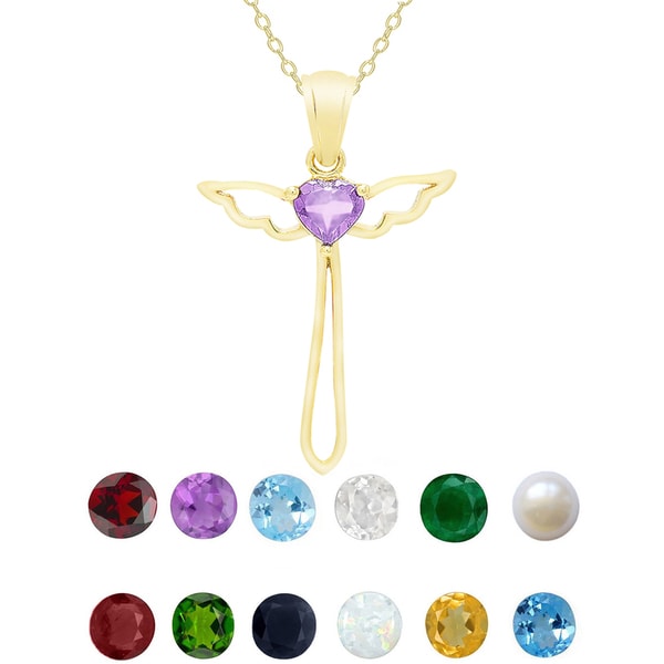 Dolce Giavonna Goldtone Sterling Silver Gemstone Birthstone Cross Necklace