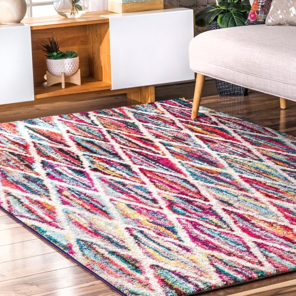 Nuloom Multi Kids Contemporary Rainbow Striped Trellis Area Rug Nuloom Multi Kids Contemporary Rainbow Striped Trellis Area Rug 8 X27 X 10