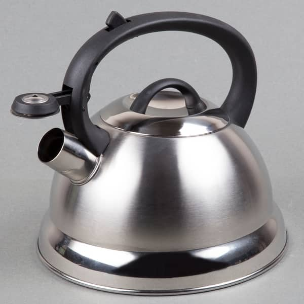 BonJour Tea Stainless Steel and Copper-Base Gooseneck  Teapot/Teakettle/Stovetop Kettle, 2 Quart, Silver