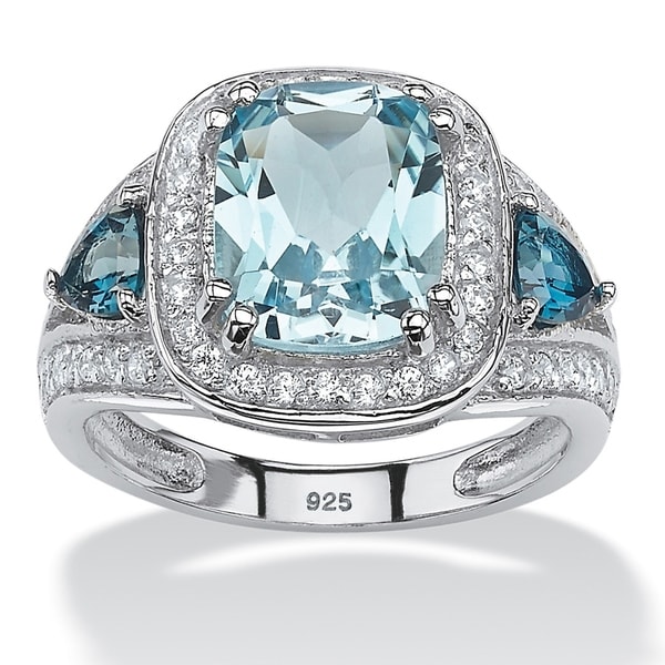 Platinum over Sterling Silver Blue Topaz and Cubic Zirconia Ring