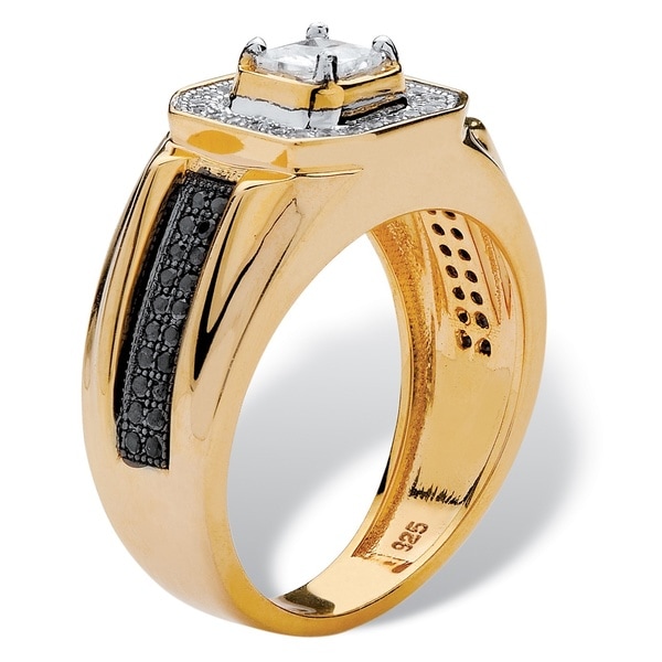 Mens 14K Yellow Gold over Sterling Silver Square Cut Cubic Zirconia Ring