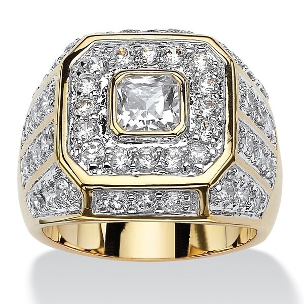 14k Goldplated Men's 2 1/3ct Square-cut and Round Cubic Zirconia Octagon Grid Ring. Opens flyout.