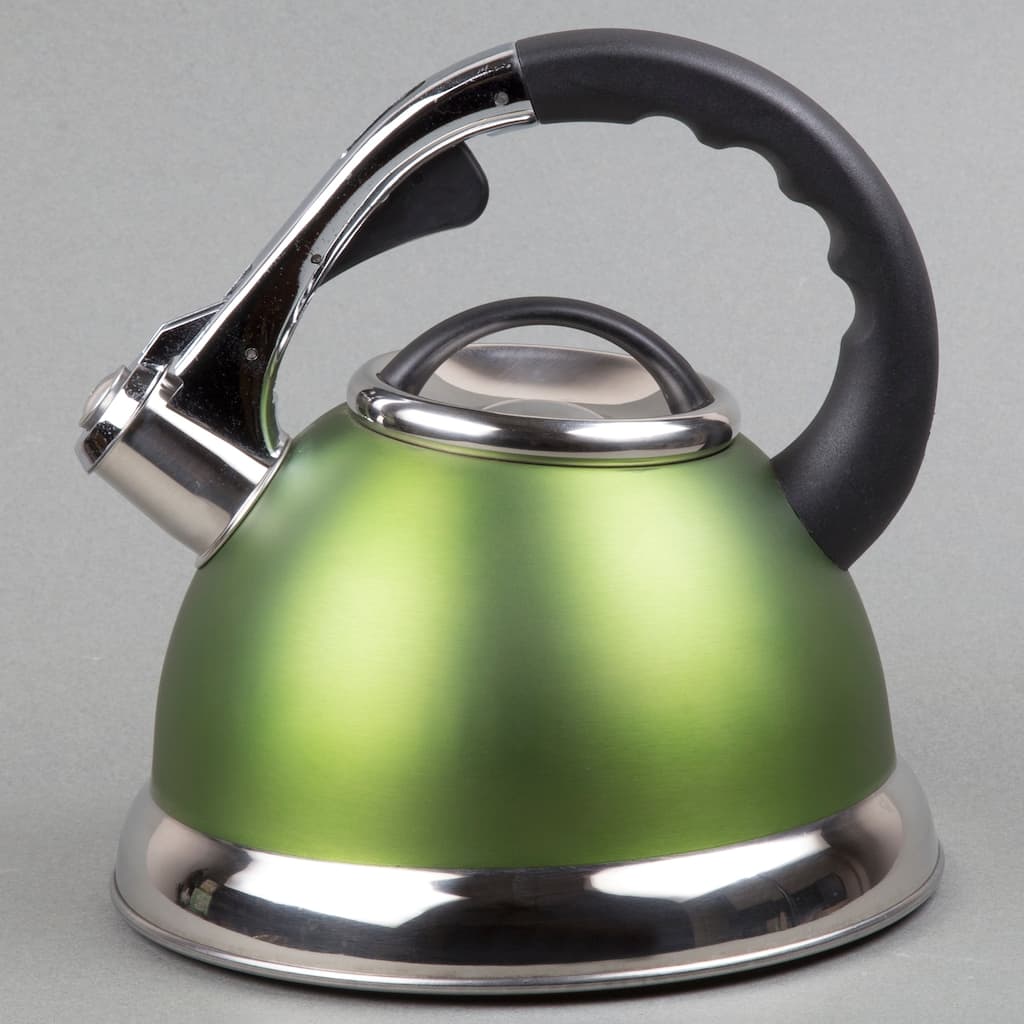 Creative Home Camille 3.0 Quart Stainless Steel Whistling Tea Kettle with Aluminum Capsulated Bottom, Opaque Chartreuse Color