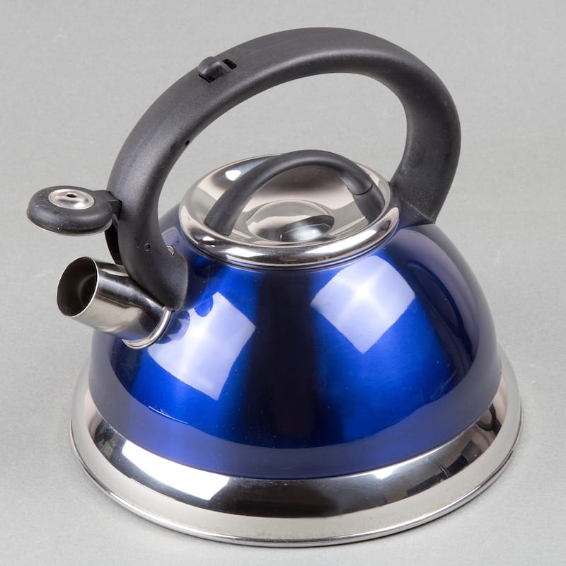 Creative Home Alexa 3.0 Quart Stainless Steel Whistling Tea Kettle with Aluminum Capsulated Bottom, Metallic Cobalt Blue Color