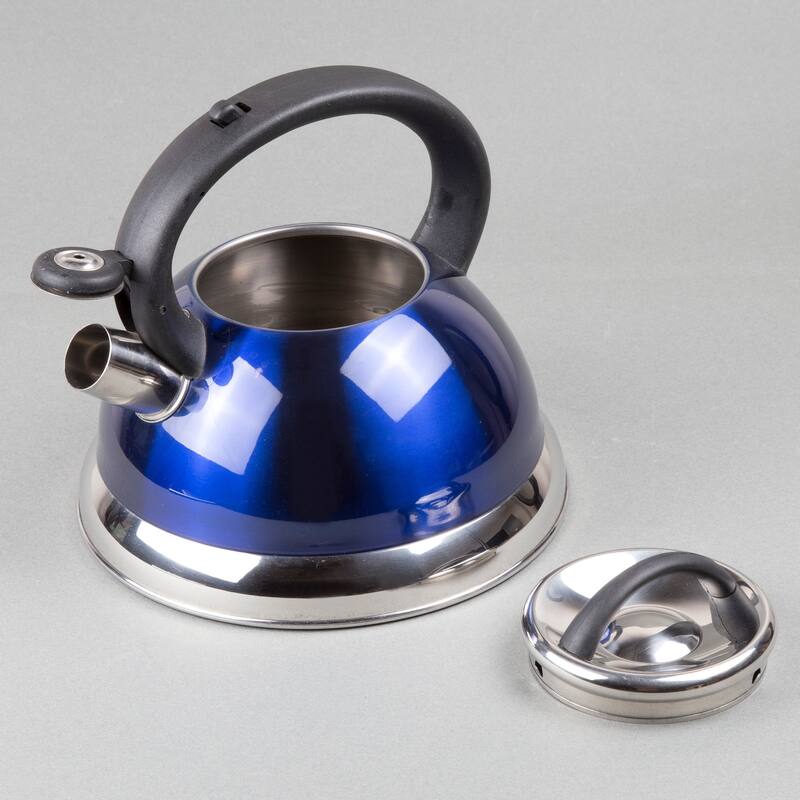 Creative Home Alexa 3.0 Quart Stainless Steel Whistling Tea Kettle with Aluminum Capsulated Bottom, Metallic Cobalt Blue Color