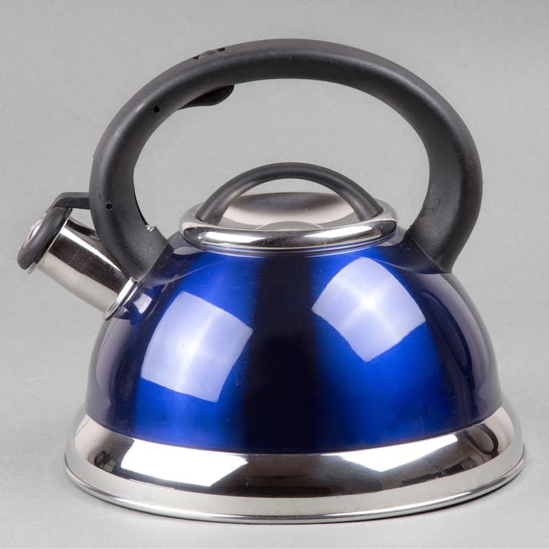 Creative Home Alexa 3.0 Quart Stainless Steel Whistling Tea Kettle with Aluminum Capsulated Bottom, Metallic Cobalt Blue Color