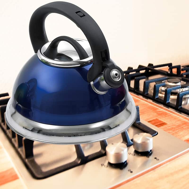 Creative Home Alexa 3.0 Quart Stainless Steel Whistling Tea Kettle with Aluminum Capsulated Bottom, Metallic Cobalt Blue Color