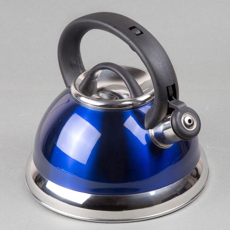 Creative Home Alexa 3.0 Quart Stainless Steel Whistling Tea Kettle with Aluminum Capsulated Bottom, Metallic Cobalt Blue Color