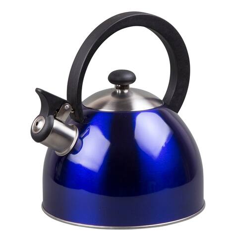 Creative Home Prelude 2.1 Quart Stainless Steel Whistling Tea Kettle, Metallic Blue Color