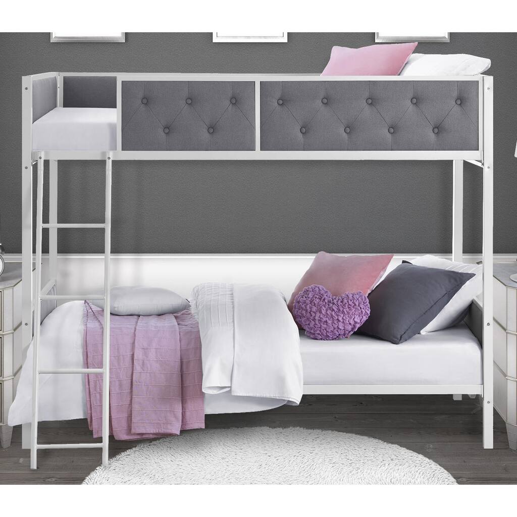 DHP Chesterfield Grey Upholstered Bunk Bed