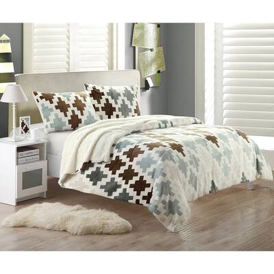 Chic Home Mia 3-piece Plush Microsuede Printed Sherpa Blanket