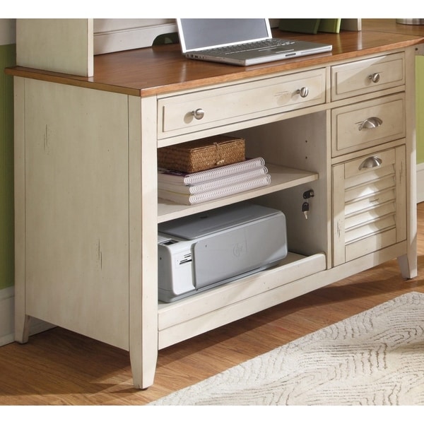 Shop Havenside Home Onemo Antique White And Natural Pine Computer Havenside Home Onemo Antique White and Natural Pine Computer Credenza - Shop Havenside Home Onemo Antique White And Natural Pine Computer