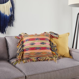 Woven Bohemian Fringe Multi 18-inch Throw Pillow or Pillow Cover