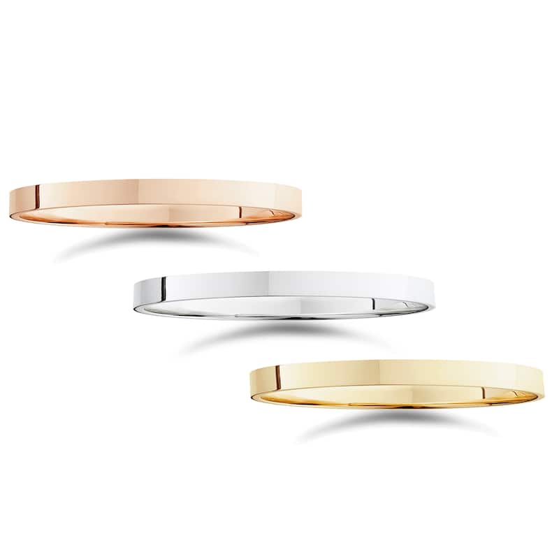 14k White Yellow and Rose Gold 2mm Flat Plain Band - 6.5 - White