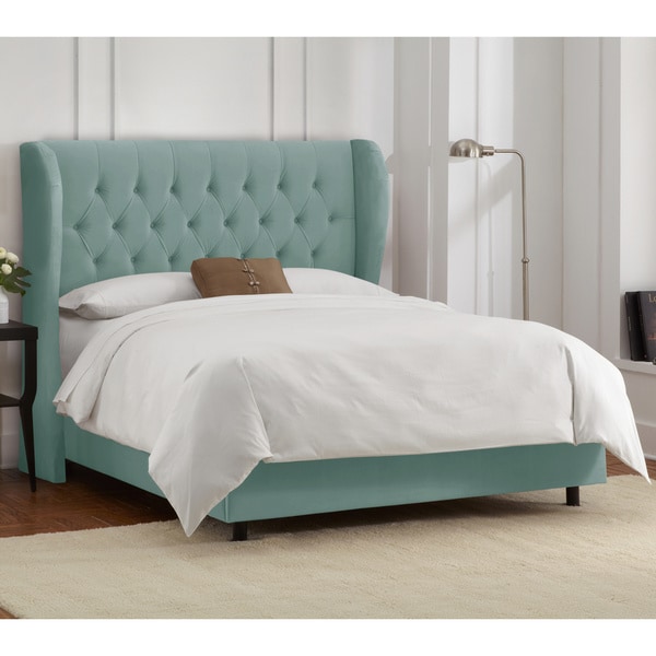 Skyline Furniture Tufted Wingback Bed in Velvet Caribbean