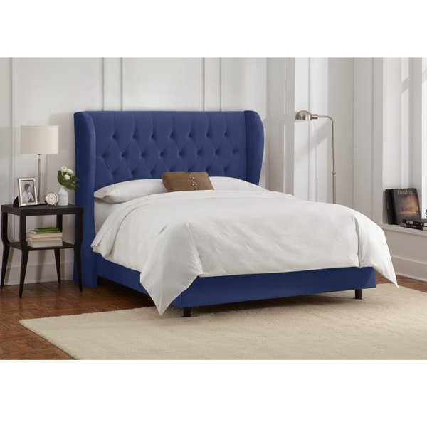 Skyline Furniture Tufted Wingback Bed in Velvet Navy Bed Bath