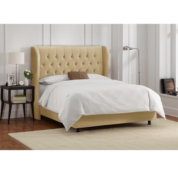 Skyline Furniture Tufted Wingback Bed in Velvet Buckwheat