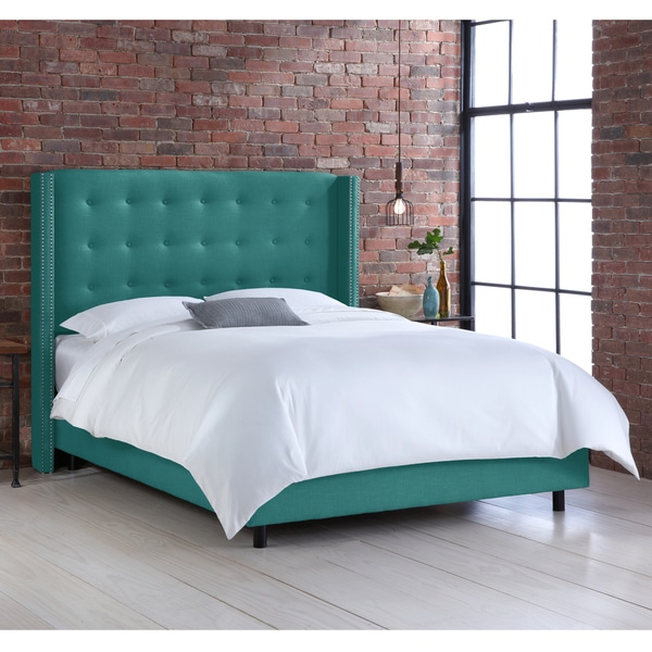 Skyline Furniture Nail Button Tufted Wingback Bed in Linen Laguna