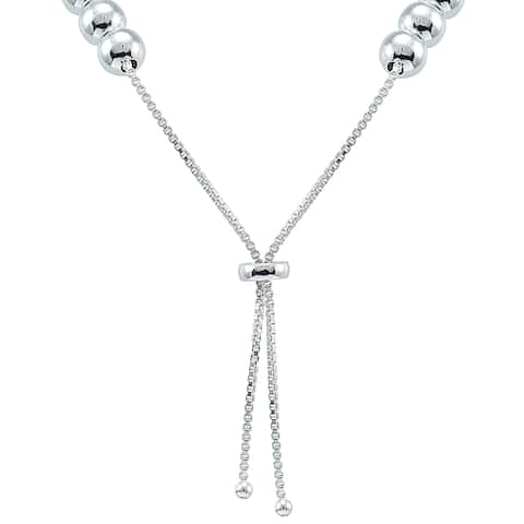 Mondevio Sterling Silver 6mm Bead Adjustable Slider Pull String Bolo Necklace, Choose a Color