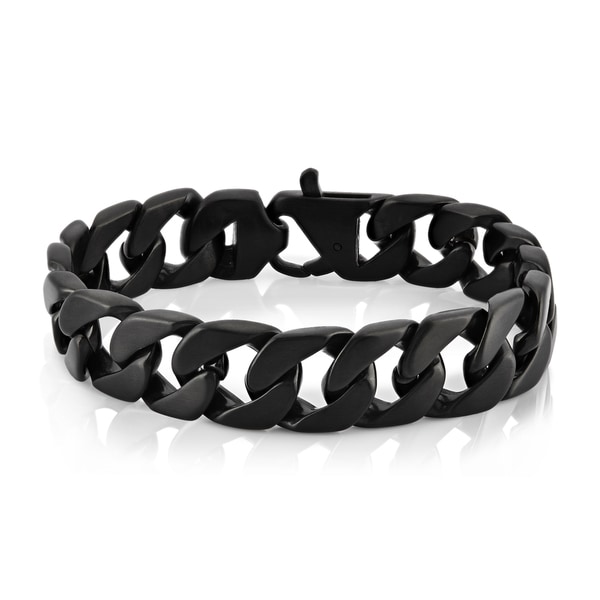 Crucible Men's Black Plated Stainless Steel Brushed Finish 16 mm Curb Chain 9-inch Bracelet