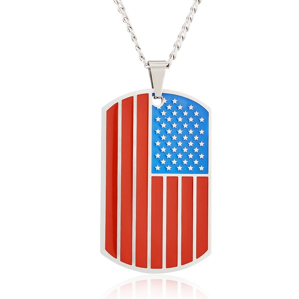 Shop Men's Stainless Steel Etched American Flag Dog Tag Pendant ...