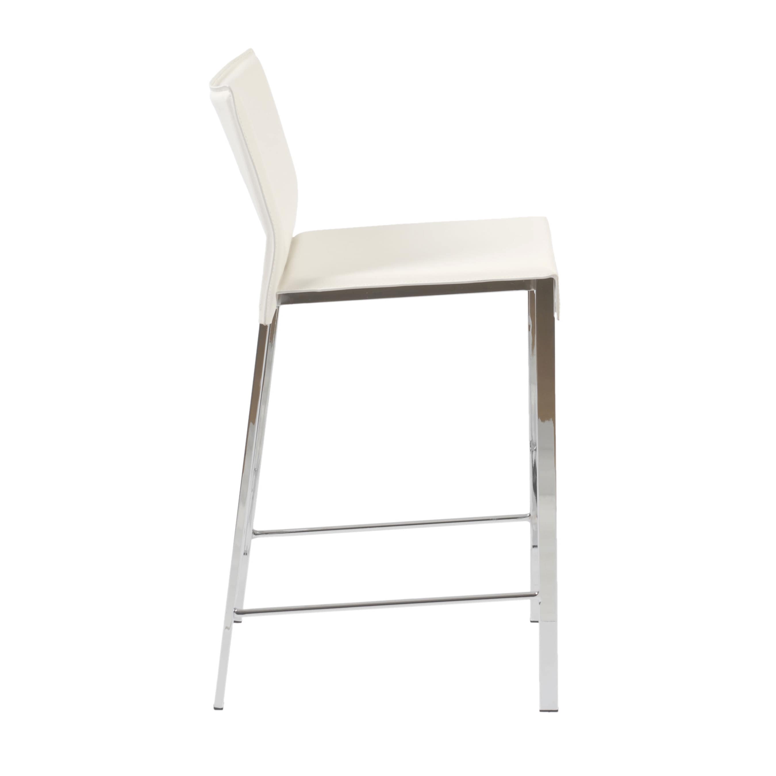 Riley 24 Inch White Leather Chrome Counter Stool Set Of 2 Riley 24 Inch White Leather Chrome Counter Stool Set Of 2
