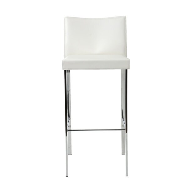 Riley 29.9inch White Leather/ Chrome Bar Stool (Set of 2) Overstock