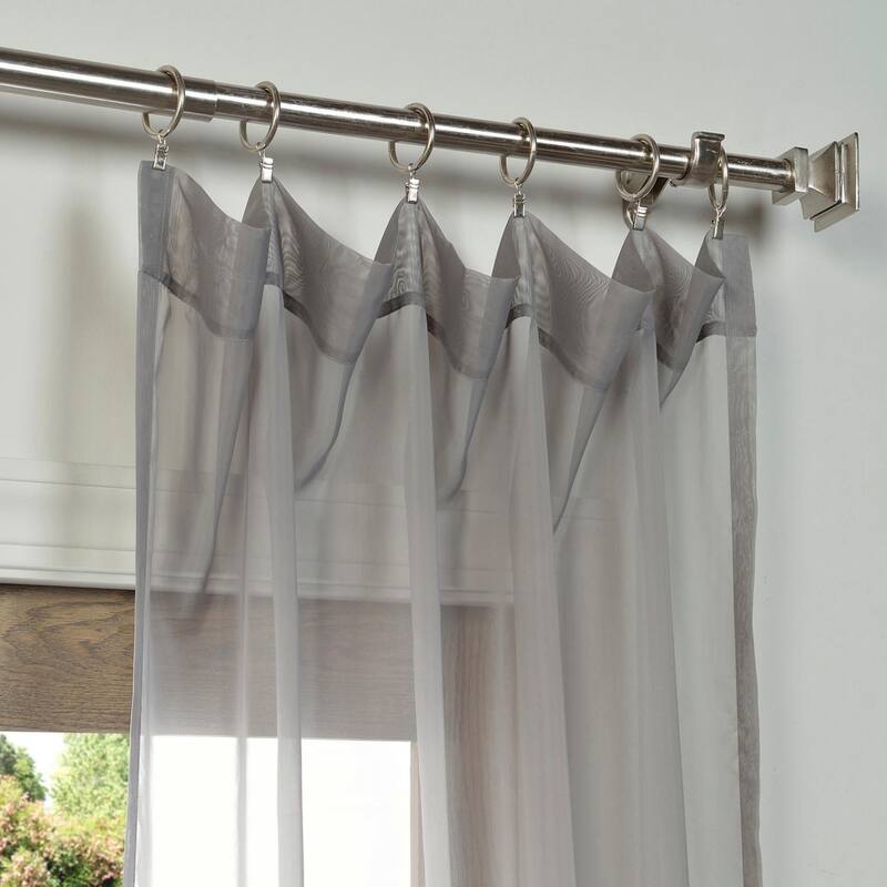 Exclusive Fabrics Solid Grey Voile Poly Sheer Curtain Panel Pair (2 Panels)
