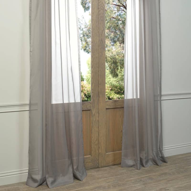 Exclusive Fabrics Solid Grey Voile Poly Sheer Curtain Panel Pair (2 Panels)