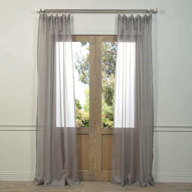 Exclusive Fabrics Solid Grey Voile Poly Sheer Curtain Panel Pair (2 Panels) - 50 x 84 - 84 Inches