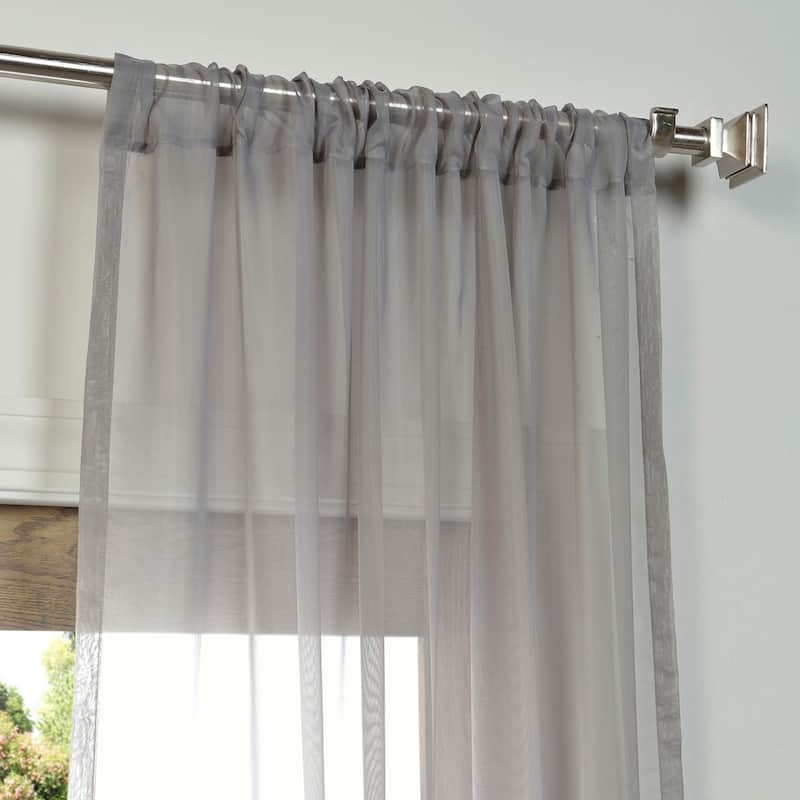 Exclusive Fabrics Solid Grey Voile Poly Sheer Curtain Panel Pair (2 Panels)