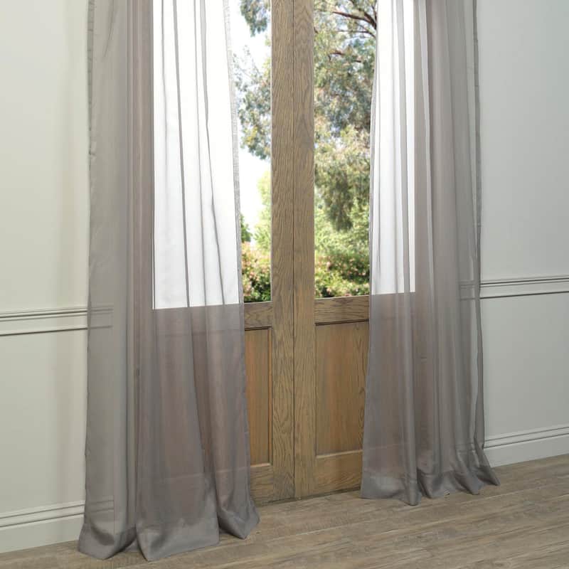 Exclusive Fabrics Solid Grey Voile Poly Sheer Curtain Panel Pair (2 Panels)