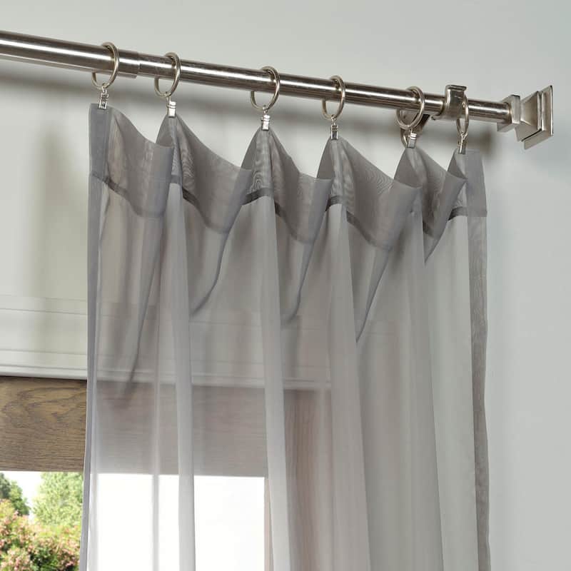 Exclusive Fabrics Solid Grey Voile Poly Sheer Curtain Panel Pair (2 Panels)