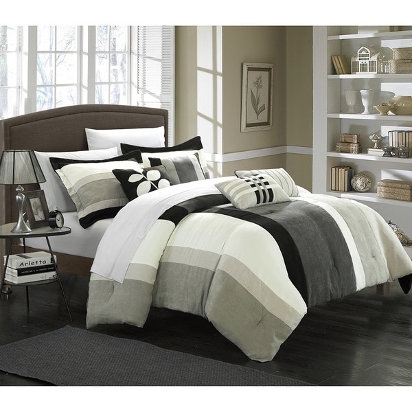 Chic Home Valley 7-piece Plush Microsuede Striped Comforter Set