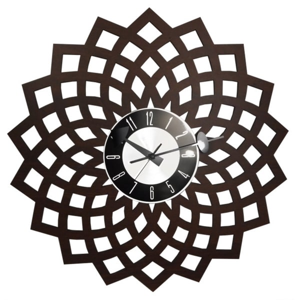 Mid Century Modern Vintage Kaleidoscopic Design Petal Clock in 20 inch Solid Wood