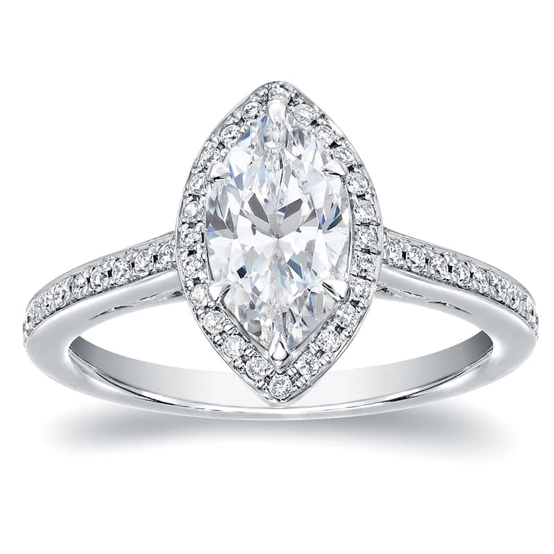 Auriya 18k Gold 1 1/3ctw Halo Marquise Diamond Engagement Ring (H-I, SI1-SI2)