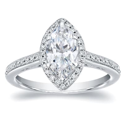 Auriya 18k Gold 1 1/3ctw Halo Marquise Diamond Engagement Ring (H-I, SI1-SI2)