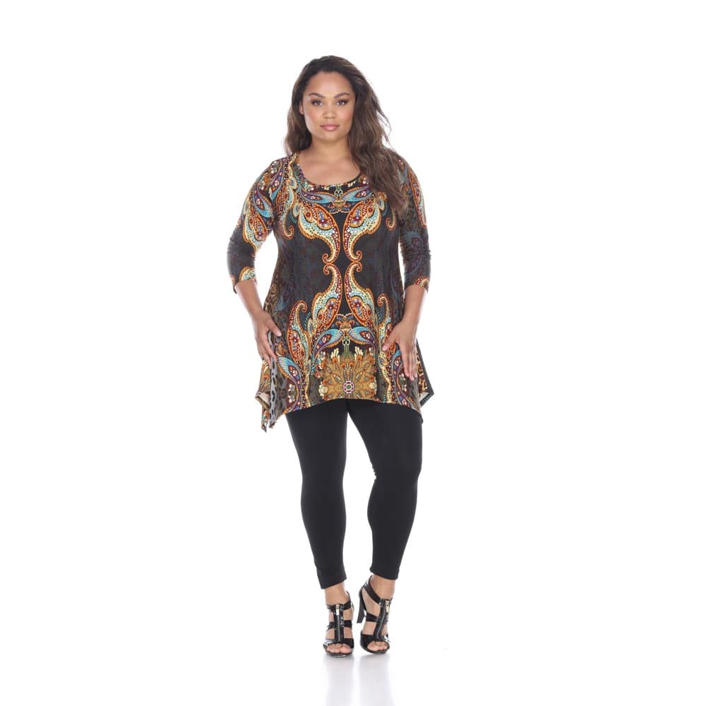 White Mark Women's Plus Size 3/4 Sleeve Multicolor Marlene Tunic Top