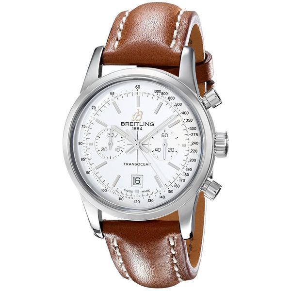 Breitling Men's A4131012-G757LS 'Transocean 38' Automatic Chronograph Brown Leather Watch. Opens flyout.