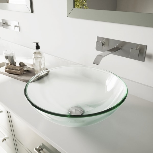 VIGO Crystalline Glass Vessel Sink and Titus Wall Mount Faucet Set. Opens flyout.