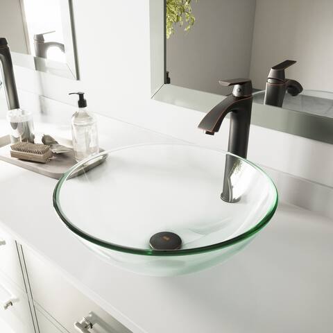 VIGO Crystalline Glass Vessel Bathroom Sink Set with Linus Faucet