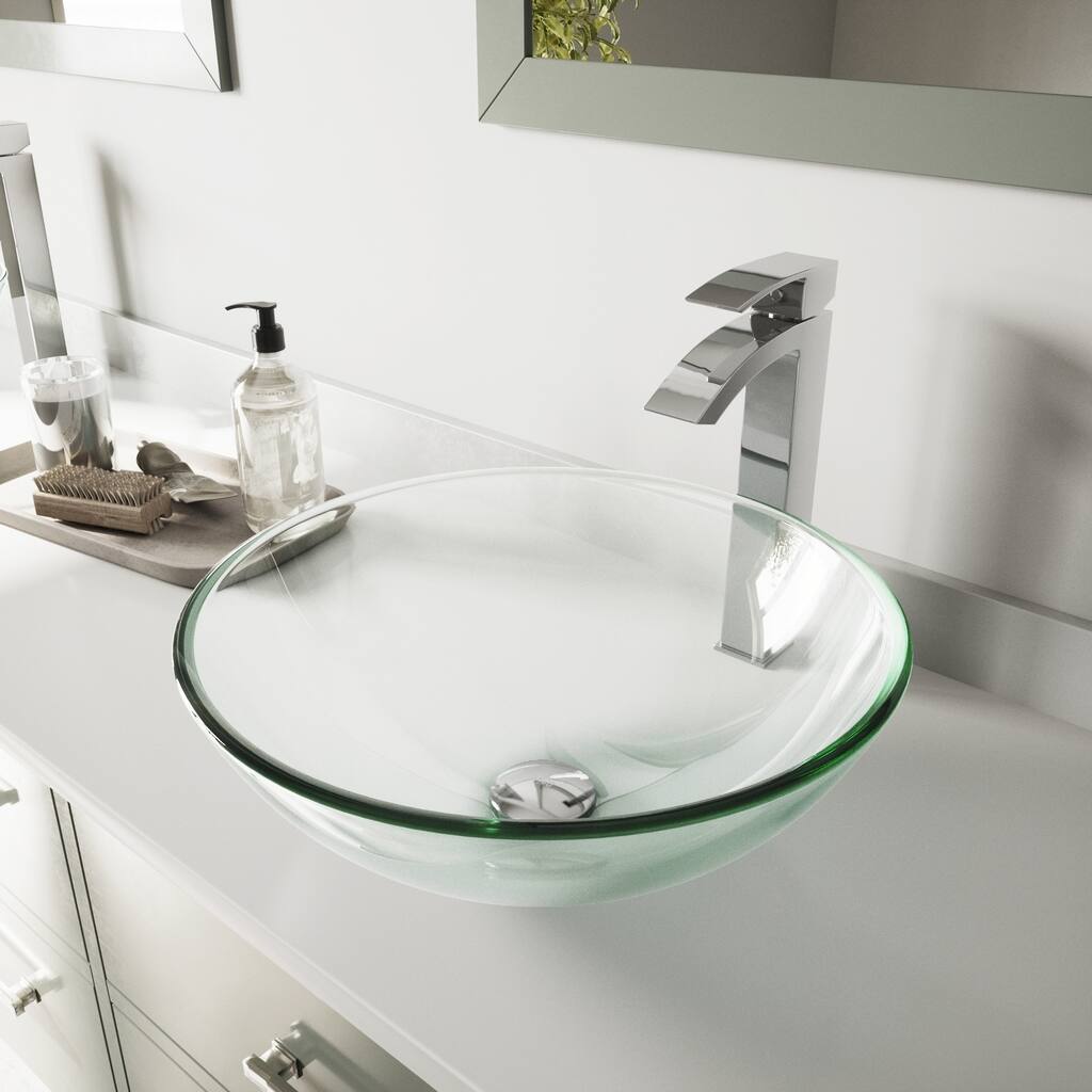VIGO Giovanni 17"L x 17"W Glass Vessel Sink and Duris 12"H Faucet Set